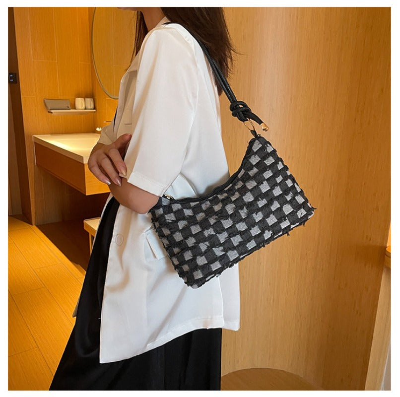 Wholesale High-end Fashion Plaid Denim Large Capacity Canvas Casual Shoulder Bags